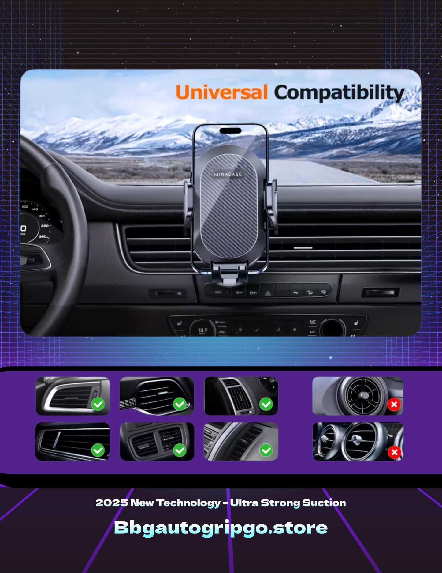 3-in-1 Vacuum Suction Car Phone Mount